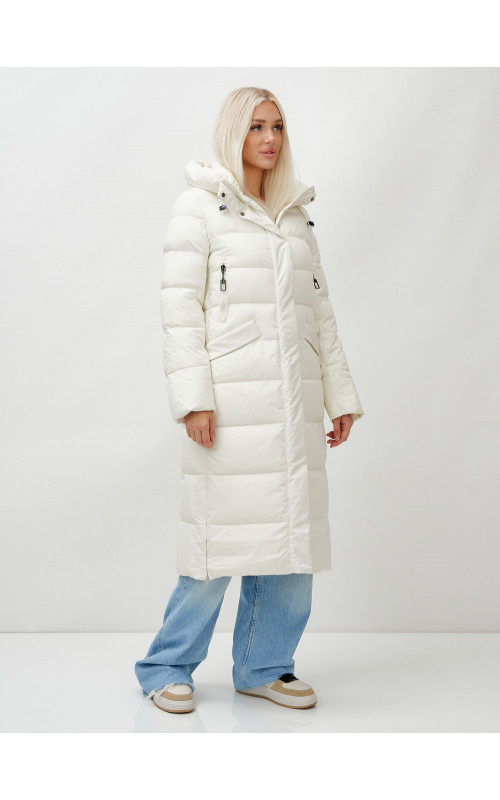 Длинный зимний пуховик с капюшоном для женщин
