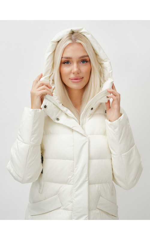 Длинный зимний пуховик с капюшоном для женщин