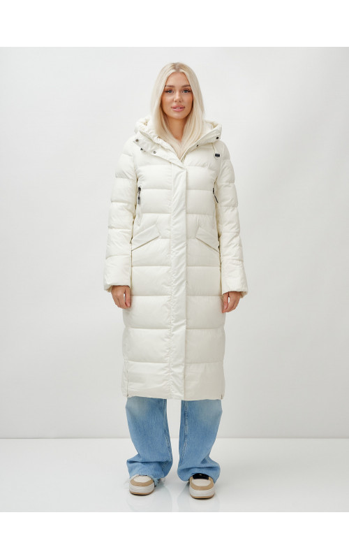 Длинный зимний пуховик с капюшоном для женщин