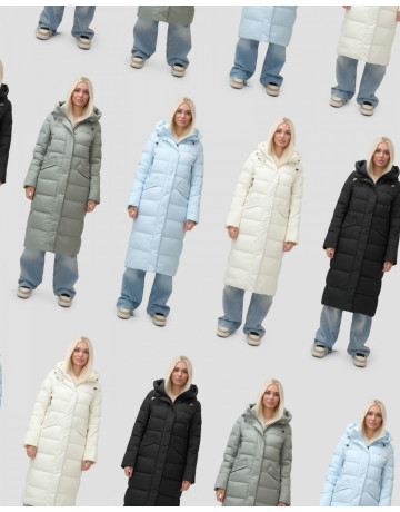 Длинный зимний пуховик с капюшоном для женщин