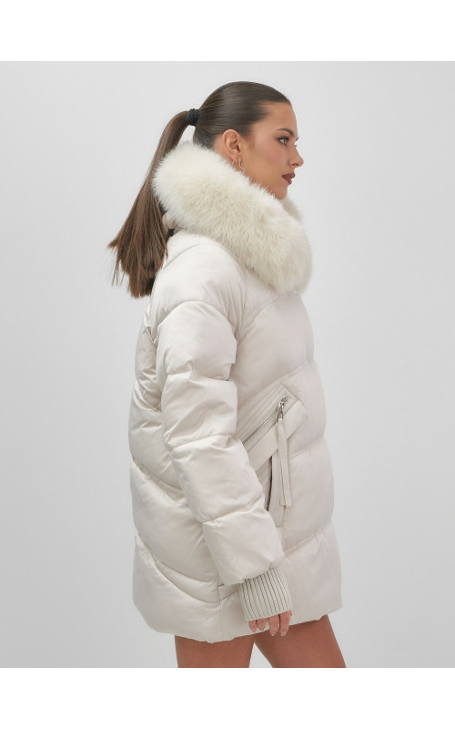 Роскошный зимний пуховик с мехом песца премиум-класса для женщин.