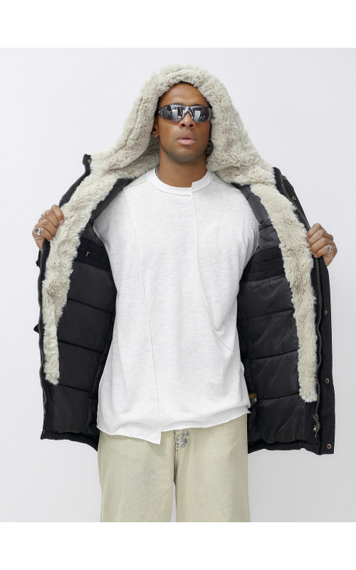 Мужская зимняя парка с меховым капюшоном — защита от холода.