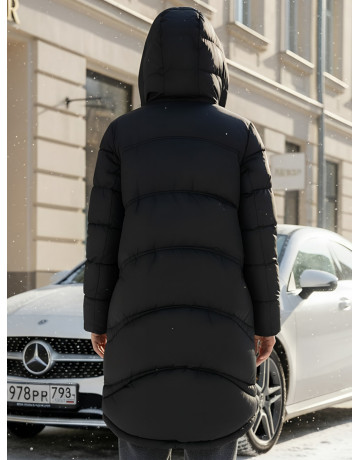 Длинный зимний пуховик с капюшоном для женщин