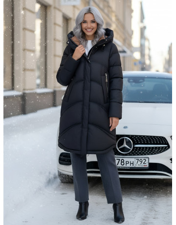 Длинный зимний пуховик с капюшоном для женщин