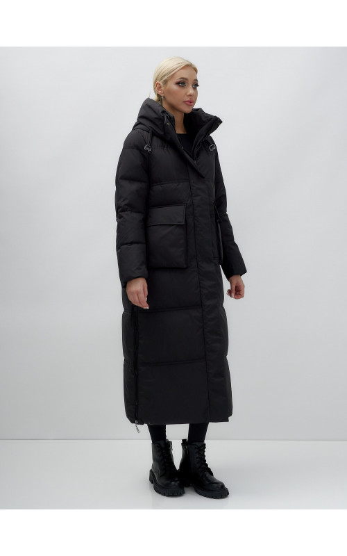 Длинный зимний пуховик с капюшоном для женщин