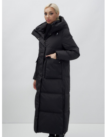 Длинный зимний пуховик с капюшоном для женщин