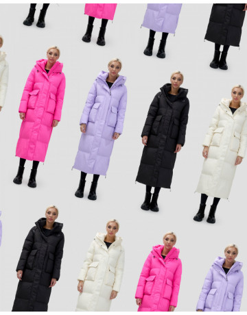 Длинный зимний пуховик с капюшоном для женщин