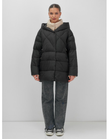 Утеплённый женский пуховик большого размера с капюшоном.