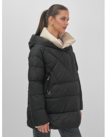 Утеплённый женский пуховик большого размера с капюшоном.