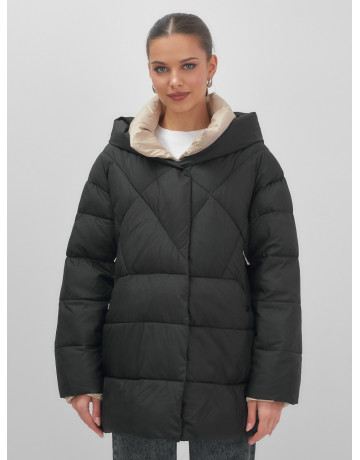Утеплённый женский пуховик большого размера с капюшоном.