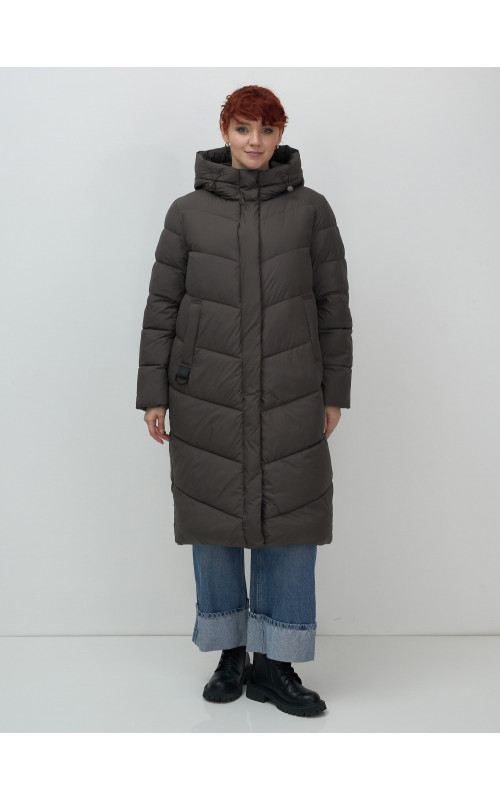 Женский длинный пуховик с капюшоном для зимы