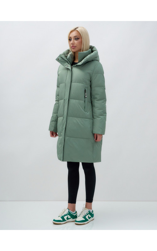 Тёплый женский пуховик с капюшоном до колена.