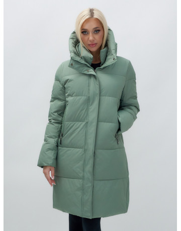 Тёплый женский пуховик с капюшоном до колена.