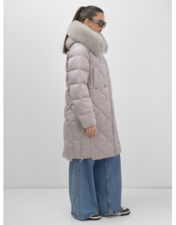 Длинный зимний пуховик с мехом песца.