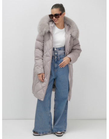 Длинный зимний пуховик с мехом песца.