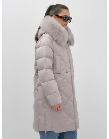 Длинный зимний пуховик с мехом песца.
