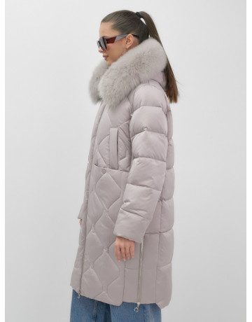 Длинный зимний пуховик с мехом песца.