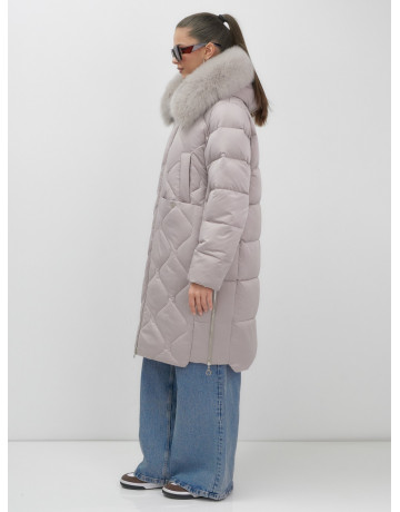 Длинный зимний пуховик с мехом песца.