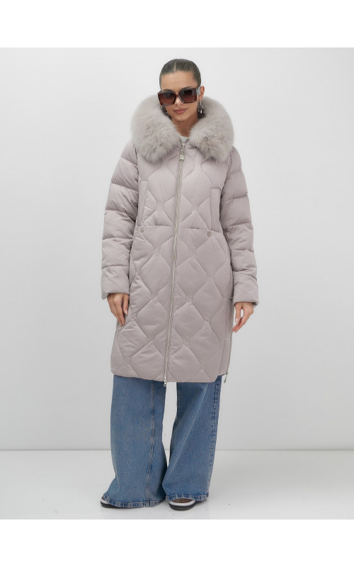 Длинный зимний пуховик с мехом песца.