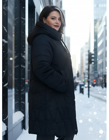 Длинный зимний пуховик для женщин больших размеров.