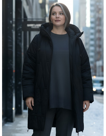 Длинный зимний пуховик для женщин больших размеров.