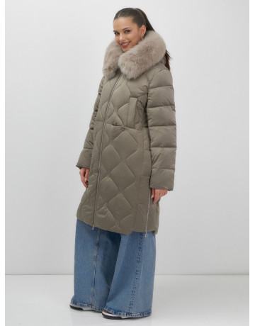 Длинный зимний пуховик с мехом песца.