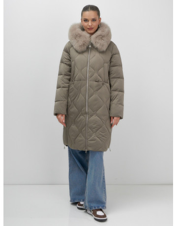 Длинный зимний пуховик с мехом песца.