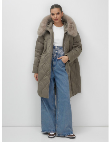 Длинный зимний пуховик с мехом песца.