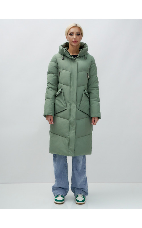 Длинный женский пуховик с капюшоном