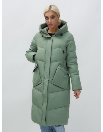 Длинный женский пуховик с капюшоном