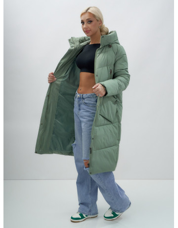 Длинный женский пуховик с капюшоном