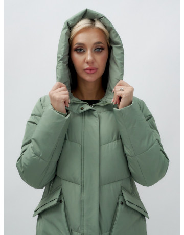 Длинный женский пуховик с капюшоном