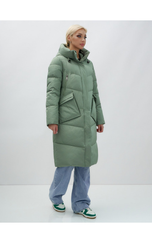 Длинный женский пуховик с капюшоном