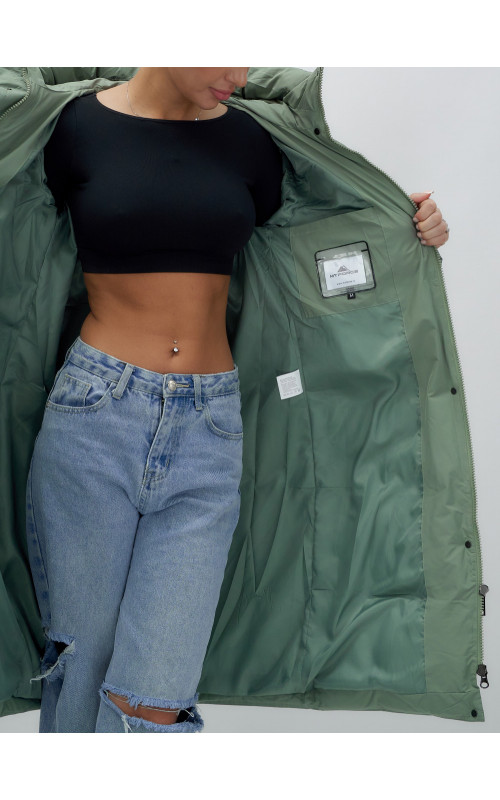 Длинный женский пуховик с капюшоном