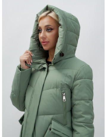 Длинный женский пуховик с капюшоном