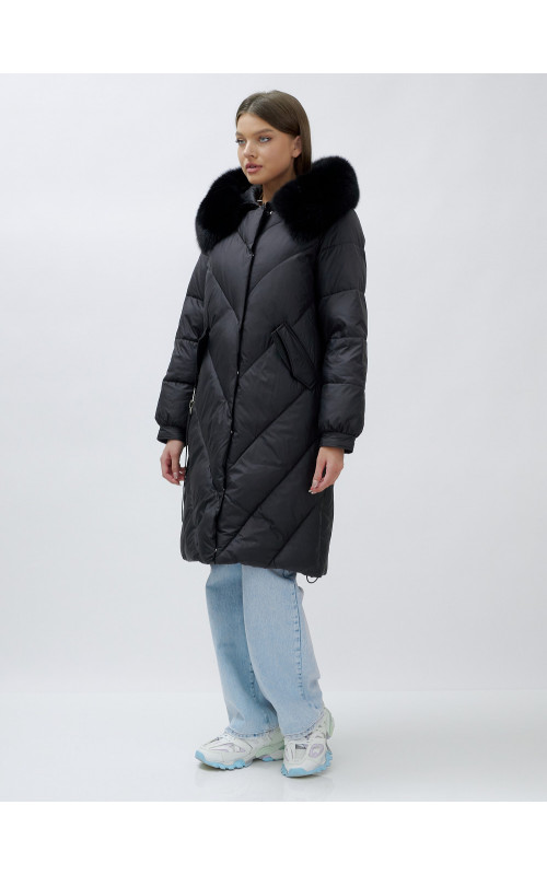 Тёплый женский пуховик с мехом песца