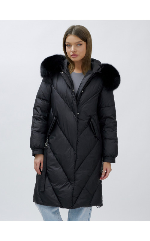 Тёплый женский пуховик с мехом песца