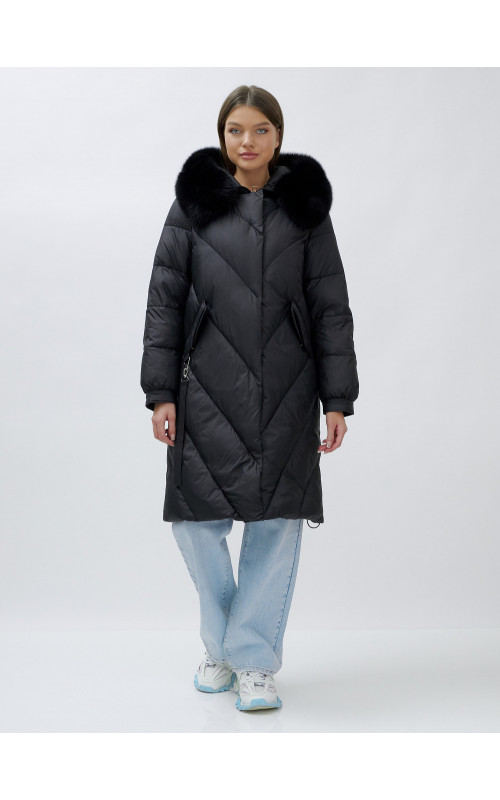 Тёплый женский пуховик с мехом песца