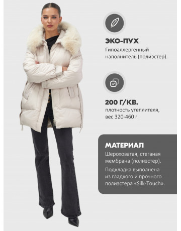 Пуховик для женщин с мехом песца, элегантный и тёплый