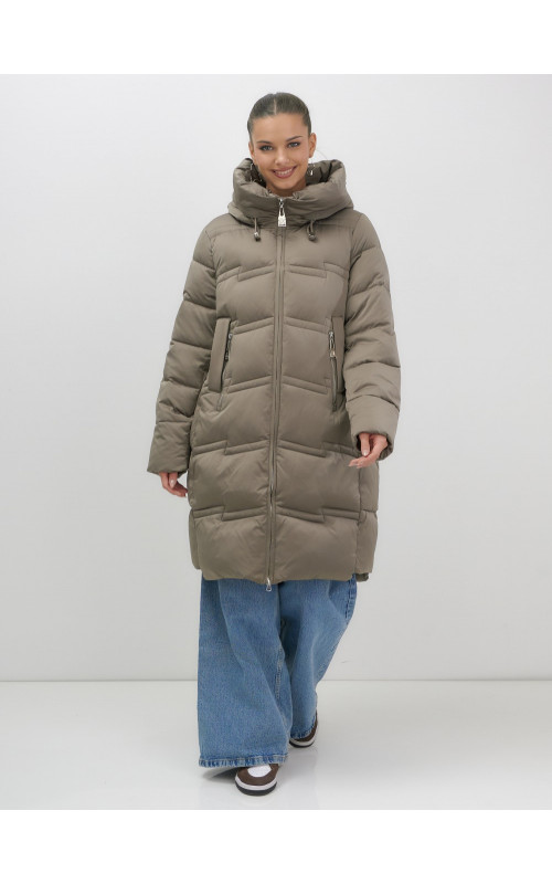 Длинный женский пуховик с капюшоном для зимы