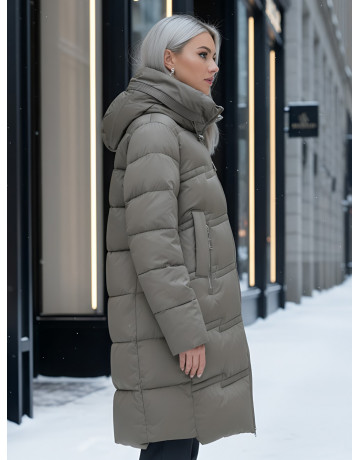Длинный женский пуховик с капюшоном для зимы