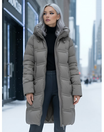 Длинный женский пуховик с капюшоном для зимы