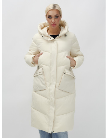 Длинный женский пуховик с капюшоном