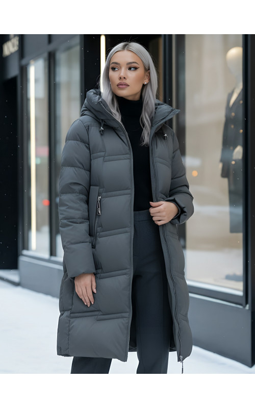 Длинный зимний пуховик для женщин с капюшоном