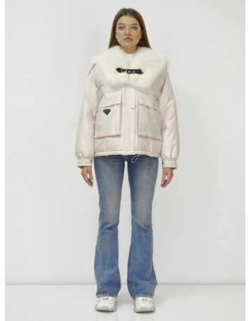 Зимний женский бомбер с меховой опушкой.