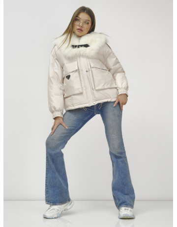 Зимний женский бомбер с меховой опушкой.
