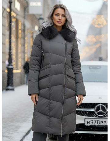 Пуховик премиум-класса с английским воротником из натурального меха кролика, зима 2025