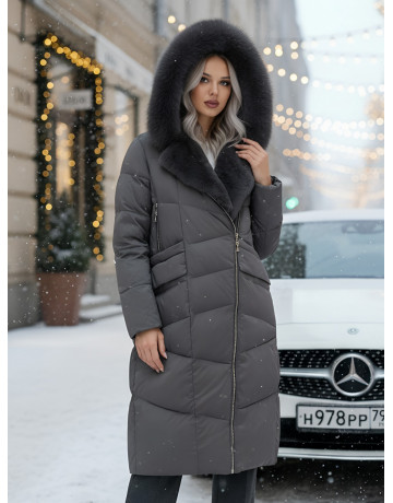 Пуховик премиум-класса с английским воротником из натурального меха кролика, зима 2025