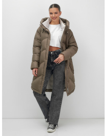 Длинный зимний пуховик с капюшоном для женщин