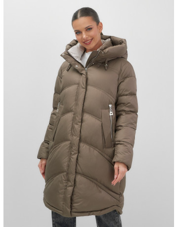 Длинный зимний пуховик с капюшоном для женщин